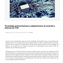 Tecnologa acelera fusiones y adquisiciones, de acuerdo a informe de TTR